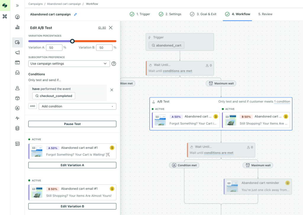 A/B testing emails in Customer.io